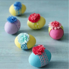 Colorful Easter Eggs with Flowers on Top