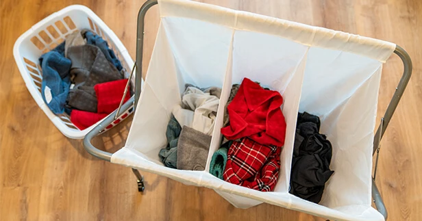 Laundry kept in separate bins