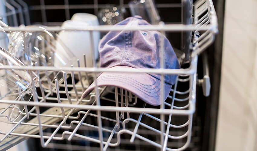 Blue hat in a dishwasher